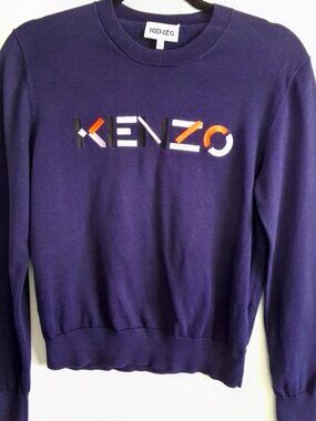 KENZO Logo Sweatshirt Small 100% Cotton Navy Blue Crewneck
